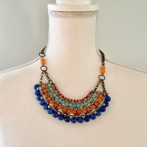 Anthropologie Pam Hiram Empress Fan Moonstone Agate Acrylic Brass Necklace